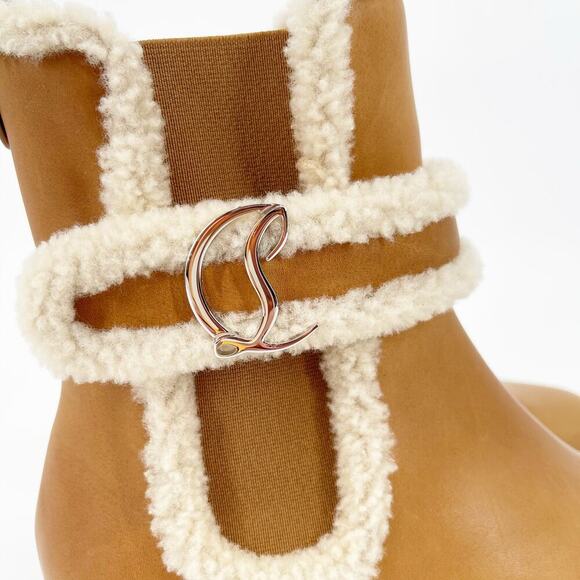 Christian Louboutin Tan Beige CL Chelsea Booty Lug Shearling Ankle Boots EU 39.5 - Picture 8 of 14